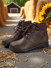 abordables Bottines-Bottines à lacets pour femmes avec col côtelé – des chaussures d&#039;extérieur élégantes pour les visites à la ferme, les champs de tournesols et les promenades d&#039;automne