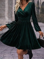 ieftine Rochie simplă-Pentru femei Rochie Mini Rochie casual Rochie de iarnă Modă Modern Zilnic Sfârșit de săptămână Fit regulat Simplu Manșon Lung În V Negru Roșu-aprins Trifoi Vară