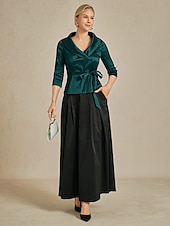 ieftine Topuri imbracate-Pentru femei Bluză Topuri de seară Elegant Metalic Stilat Lungime Manșon 3/4 În V Topuri obișnuite Invitat la nunta Serată Semi formal cravata fata Verde Smarald Primăvară, toamnă, iarnă, vară