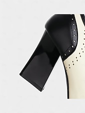 olcso 1950-es évek retró stílusa-női, 1930-as évek ihlette, kétszínű, fűzős oxford magassarkú – retró műbőr vastag cipők vintage őszi és téli szettekhez és teadélutánokhoz