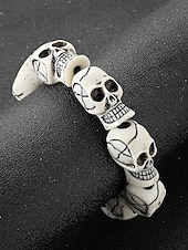 baratos Acessórios de Halloween-Pulseira masculina de contas de caveira de Halloween – pulseira punk gótica de resina elástica para festas, cosplay e fantasias