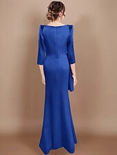 billiga Bröllopsgästklänningar-sheath bröllopsgäst klänningar elegant klänning black tie golvlängd lång ärm cowl-hals bälte/ribbong satäng med rosett/rosetter