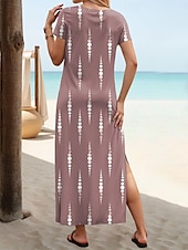 preiswerte Einfaches Kleid-Damen Maxi Kleid A-Linie Kleid Einfarbig T-Shirt Kleid Tee Kleid Urlaub Lässig Strand Reguläre Passform Ombre Grafik Geometrisch Kurzarm Rundhals Grau Pink Sommer