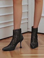 preiswerte Stiefeletten-Beige Damenstiefeletten mit Absatz aus Spitze und Kunstleder – elegante Brautstiefel mit spitzer Spitze und floraler Spitze für Hochzeiten, formelle Veranstaltungen und besondere Anlässe