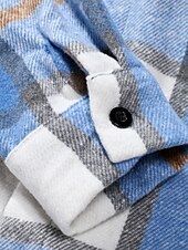 preiswerte Herrenjacken &amp; Herrenmäntel-Herren Leichte Jacke Hemdjacke Freizeitjacke Jacke-Shirt Urlaub Täglich Atmungsaktiv Tasche Frühling Herbst Karomuster Mode Klassisch Revers Regulär Blau Khaki Jacken