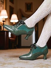 economico anni 1930-Scarpe col tacco oxford verdi da donna in stile edoardiano – scarpe eleganti vittoriane con tacco medio, stringate e dettagli brogue, degli anni 1900-1910, perfette per tea party, cosplay ed eventi storici.