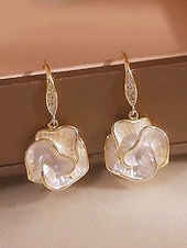 お買い得  レディースイヤリング-女性用のエレガントなローズフラワードロップイヤリング - 真珠のような花びらが付いた金メッキ合金、ヴィンテージでロマンチックなスタイル、結婚式、パーティー、フォーマルな機会に最適