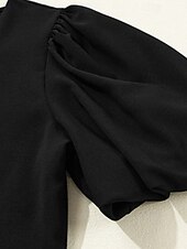 abordables Hauts Unis pour Femmes-Femmes Chemisier Uni Moderne Occasionnel Manche Courte Col ras du cou Hauts Réguliers Quotidien Fête Sortir Œillet Noir Automne