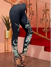 baratos Animais Impressão-Mulheres Leggings Férias Vintage Estilo Étnico Mimolet Cintura Alta Floral Gráfico Pássaro Impressão 3D Secagem Rápida Respirabilidade Macio Com Stretch Diário Casa Ao ar livre Bronzeado Preto Outono