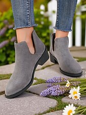 abordables Botines-Botines de ante sintético para mujer con tacón bajo: botas cortas informales para uso diario, paseos de otoño y caminos rurales.
