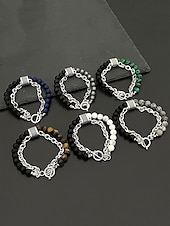 Недорогие Мужские украшения-мужской браслет-цепочка из натуральных камней с бусинами – двухрядный регулируемый браслет с застежкой-тогл для повседневного, уличного и праздничного стиля