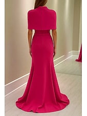preiswerte Rosa-2-in-1 Cape Kleid Meerjungfrau  Trompete Abendkleid Elegantes Kleid Formell Semi-Formell Hochzeit Bodenlänge Ärmellos Mock Neck mit Stretch-Crepe