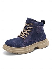 cheap Combat Boots-Women&#039;s Tie-Dye Canvas Work Boots with Chunky Sole – Casual Lace-Up Outdoor Boots for Harvest Festival, Farm Work and Fall Outings