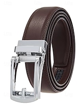 abordables Ceintures pour hommes-Ceinture en cuir véritable pour homme avec boucle à cliquet automatique – Ceinture classique ajustable pour le travail, le bureau et le quotidien