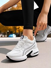 preiswerte Damen-Sneaker-Schwarze und graue klobige Laufsneaker für Damen – atmungsaktive Mesh-Schnürschuhe, lässige, sportliche Wanderschuhe fürs Fitnessstudio, Reisen und den Alltag
