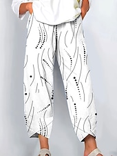 economico Pantaloni a gamba dritta-Per donna Gamba larga Chinos Pantaloni Larghi Vacanza Vintage Stile Etnico Lunghezza alla caviglia Vita Alta Grafico Geometrico A Pois Patchwork Coulisse Stampa Traspirante Inelastico All&#039;aperto