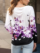 economico T-shirt floreale-Per donna Maglietta Floreale Grafico Farfalla Vintage Elegante Classico Manica Lunga Girocollo Top Regolari Quotidiano Stampato Giallo Rosso Blu Viola Verde Estate Primavera Autunno