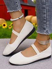 baratos Sapatilhas de mulher-sapatilhas mary jane brancas femininas – sapatos casuais com tiras para passeios no jardim, piqueniques na fazenda e escapadelas de fim de semana