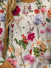 ieftine tricou floral-Pentru femei Tricou Floral Grafic Plante Epocă Stilat Clasic Manșon Lung Stil Nautic Rotund Topuri obișnuite Zilnic Imprimeu Galben Roșu-aprins Albastru piscină Mov Trifoi Vară Primăvară Toamnă