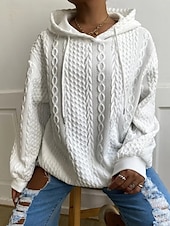 abordables Hauts Simples-Femmes Sweat à capuche Uni Occasionnel manche longue À capuche Hauts Réguliers Rue Tenue Quotidienne Noir Blanche Rose Claire Rouge Bleu Automne Hiver