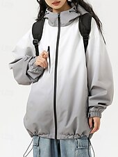 billiga aktiv jacka-Dam Hoodiejacka Håller värmen Bekväm Dragkedja Ficka Mode Färggradient Utomhus Semester Dragkedja Normal Huva Normal Långärmad Ytterkläder Gul Ljusgrå Höst Vinter
