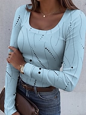olcso Művészet és Design póló-Womens T-shirt Hosszú Ujjú Bordás Grafika Téglalap Nyakú Hosszú Ujjú Hétköznapi Absztrakt Klasszikus Rendszeres Felsők Napi Nyomtatás Fehér Rózsaszín Kék Lila Zöld Tavasz Ősz Előfelvétel