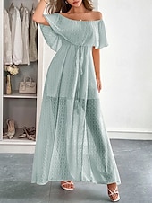 abordables Robes fleuries élégantes-Femmes Robe Longue Maxi Robe Robe Décontractée Robe d&#039;été Mode Moderne Quotidien Plage Week-end Coupe régulière Uni Manche Courte Épaules Dénudées Vert Été Printemps