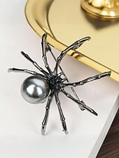preiswerte Halloween-Zubehör-Halloween-Spinnenbrosche für Damen – schwarze Spinnennadel aus Legierung mit Kunstperle, Vintage-Schmuck im Gothic-Stil für Damen, ideal für Partys, Cosplay und Kostümzubehör