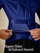 cheap Mom&#039;s Pant Suits-Two Piece Pantsuit Mother of the Bride Wedding Guest Elegant Simple Tailored Lapel Floor Length Chiffon Stretch Satin Long Sleeve with Sash / Ribbon Solid Color 2025
