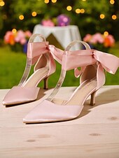 abordables Officiel-Chaussures à talon chaton en satin à bout pointu pour femmes avec brides à la cheville en ruban - talons élégants pour mariage et soirée formelle pour dames
