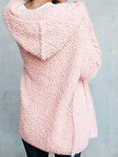 baratos Casacos de Inverno-Mulheres Casaco com capuz Confortável Respirável Zíper Bolsos Casual Tecido Férias Rua Casual Roupa Diária Abertura Frontal Longo Com Capuz Normal Manga Longa agasalhos Preto Branco Rosa Primavera