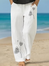 abordables jambe large et taille haute-Femmes Culottes Jambe Large Vacances ancien Style Ethnique Longueur complète Taille haute Fleuri Graphique Séchage Rapide Respirabilité Doux Non Elastique Formel Extérieur Vacances Noir Blanche Rose