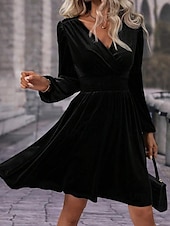 ieftine Rochie simplă-Pentru femei Rochie Mini Rochie casual Rochie de iarnă Modă Modern Zilnic Sfârșit de săptămână Fit regulat Simplu Manșon Lung În V Negru Roșu-aprins Trifoi Vară