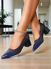 preiswerte Block Heels-Marineblaue Pumps aus Lackleder mit Blockabsatz für Damen – elegante Schuhe mit Krokodilprägung und spitzer Spitze fürs Büro, Partys und formelle Anlässe