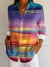 voordelige Vrouwen&#039;s Kunst &amp; Design Tops-Dames Overhemd Ombre Grafisch Elegant Vintage Tropisch Lange mouw Overhemdkraag Normale tops Werk Dagelijks Knop Afdrukken Geel Blozend Roze blauw Paars Zomer Lente