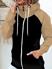 olcso Egyszerű felsők-Női Pulóver Hoodie pulóver Színes Alkalmi Hosszú ujj Kapucni Normál felsők Utca Hétköznapi Cipzár Zseb Fehér Rubin Khakizöld Katonai zöld Ősz Tél
