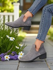 abordables Botines-Botines de ante sintético para mujer con tacón bajo: botas cortas informales para uso diario, paseos de otoño y caminos rurales.