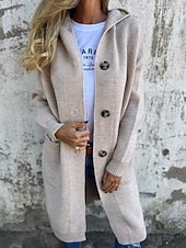 voordelige Winterjassen-Dames Winterjas Houd Warm Comfortabel Zak Gebreid Modieus Dagelijks Effen Buiten Casual Dagelijks Enkele rij knopen Lang Capuchon Normale pasvorm Lange mouw bovenkleding Zwart Geel Grijs Lente Herfst