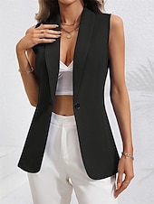 ieftine Vestă-Pentru femei Γιλέκο Blazer Comfortabil Respirabil Buzunar Stil OL Modern Simplu Oficial Birou Stradă Casual Cu Un Nasture Regulat Răsfrânt Fit regulat Fără manșon Îmbrăcăminte exterioară Negru Roz