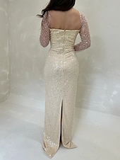 levne zelená-Večerní šaty s flitrovaným sloupcem, elegantní karnevalové formální šaty na zem s dlouhým rukávem, svatební, čtvercový výstřih s třpytkami 2025