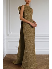 baratos Vestidos Longos &amp; Gowns-Vestido de Gala de Noite com Cristais Sereia  Trompete Elegante Vestido Formal Casamento Comprimento Longo Sem Mangas Decote Redondo com Laço(s) Removível(is)