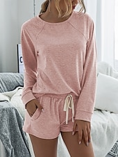 tanie Damskie krótkie komplety-Damskie Moda Moda miejska Codzienny Zestawy spodenek Długi rękaw Półgolf Równina Ściągana na sznurek Codzienny Czarny Rumiany róż Królewski błękit Lato Luźna
