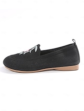 preiswerte Damenhausschuhe und -halbschuhe-Barfußschuhe für Damen mit breiter Zehenpartie – Flyknit-Ballerinas mit Blumenstickerei für Picknicks, Gartenspaziergänge und Sommerausflüge