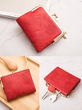 お買い得  ウォレット-女性用 ウォレット クレジットカードホルダーウォレット PUレザー オフィス ショッピング カジュアル ジッパー 複数のポケット 大容量 純色 ブラック ピンク レッド