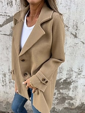 preiswerte Trenchcoats-Damen Winterjacke Mantel Freizeitjacke Warm Bequem Tasche Knöpfe Mode Modern Lässig Einfach Outdoor Straße Ausgehen Einreihig Regulär Steigendes Revers Normale Passform Langarm Oberbekleidung Schwarz