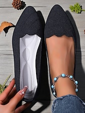 preiswerte Ballerinas für Damen-Weiße Flyknit-Ballerinas mit spitzer Zehenpartie für Damen – Ballerinas mit gewelltem Rand für Frühlingspicknicks, Gartenpartys und den Weg zur Arbeit