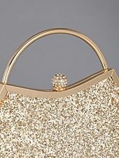 abordables Pochettes et sacs à main de soirée-Pochette de soirée pailletée pour femme – Sac à main doré scintillant avec bandoulière chaîne, élégant sac de soirée pour mariages, bals et cocktails