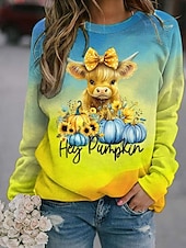 abordables Hauts d&amp;#39;Halloween-Sweat-shirts d&#039;Halloween pour femmes, motif animal, décontracté, manches longues, col ras du cou, hauts classiques, décontracté, jaune, bleu, orange, vert, automne