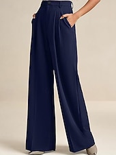 billiga breda ben och hög midja-Dam Brett skaft Byxor Streetwear Ledigt Fullängd Naturlig Slät Elastisk midja Bekväm Gata Helgdag Dagliga kläder Aprikos Grå Svart Vit Höst Normal