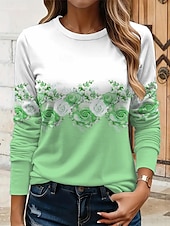 abordables T-shirt floral-Femmes T-shirt Fleuri Graphique Plantes ancien Élégant Classique manche longue Col ras du cou Col rond Hauts Réguliers Quotidien Imprimé Jaune Rose Claire Bleu Violet Vert Été Printemps Automne